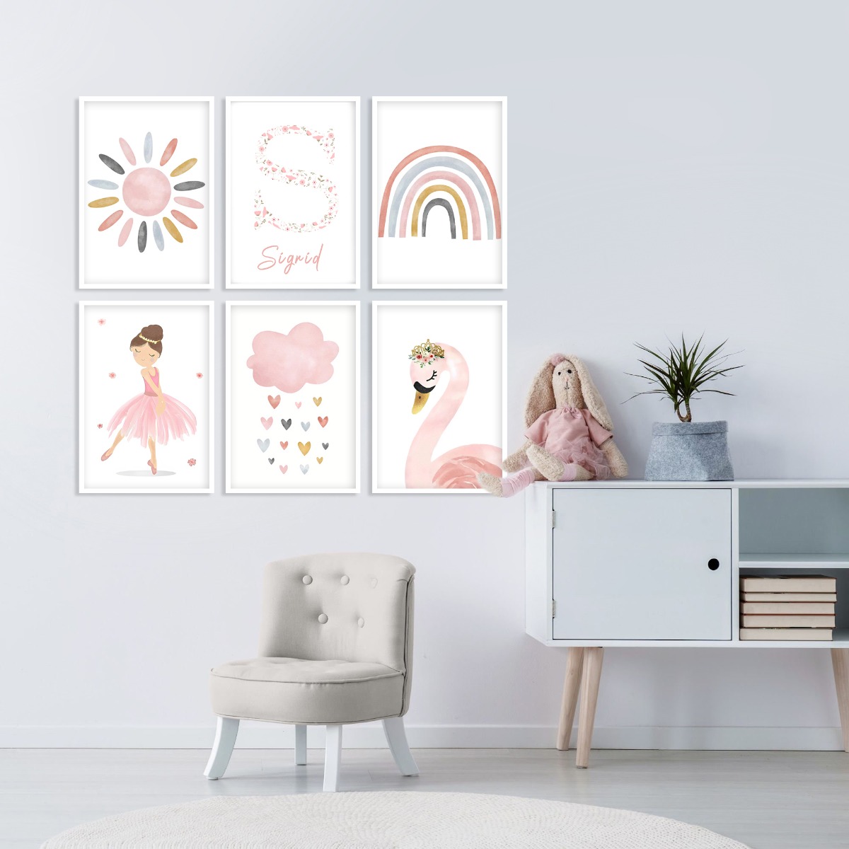 Plagáty - Boho umenie / Slnko a labuť / Personalizované / Sada 6