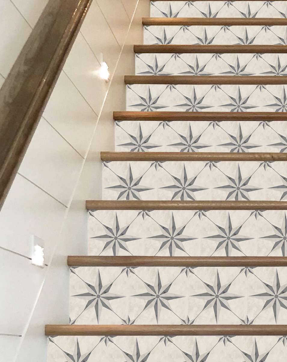 Nálepka na stenu - Stair Riser / Geometrický mramorový výbuch hviezd / Súprava 13 kusov