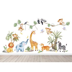 Nálepka na stenu - Kreslená safari zvieratá XL / XXL
