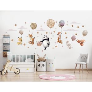 Nálepka na stenu - Zvieratká a balóny / Beige