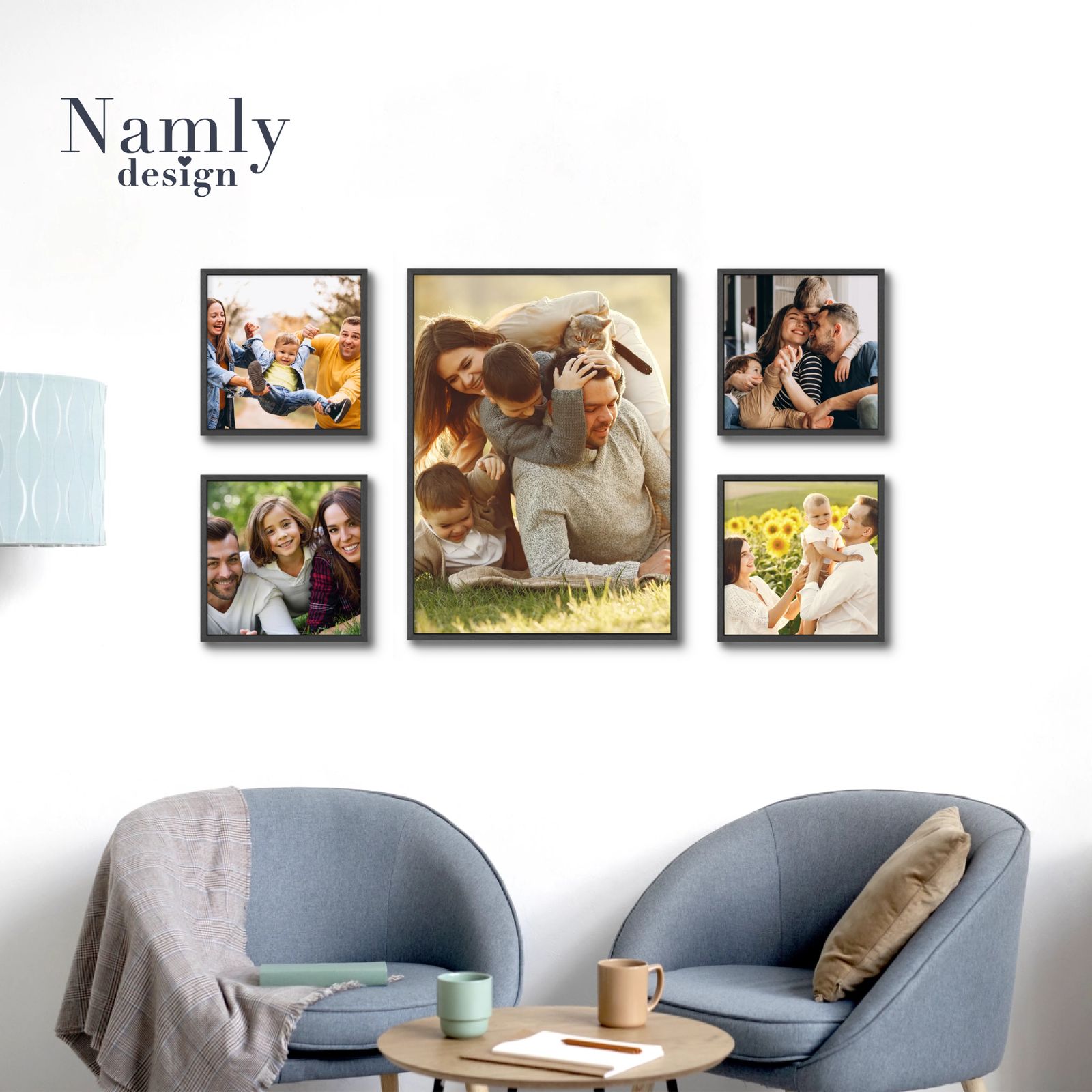 Galériová stena – Nahrať fotografiu – 5 personalizovaných plagátov s rámami
