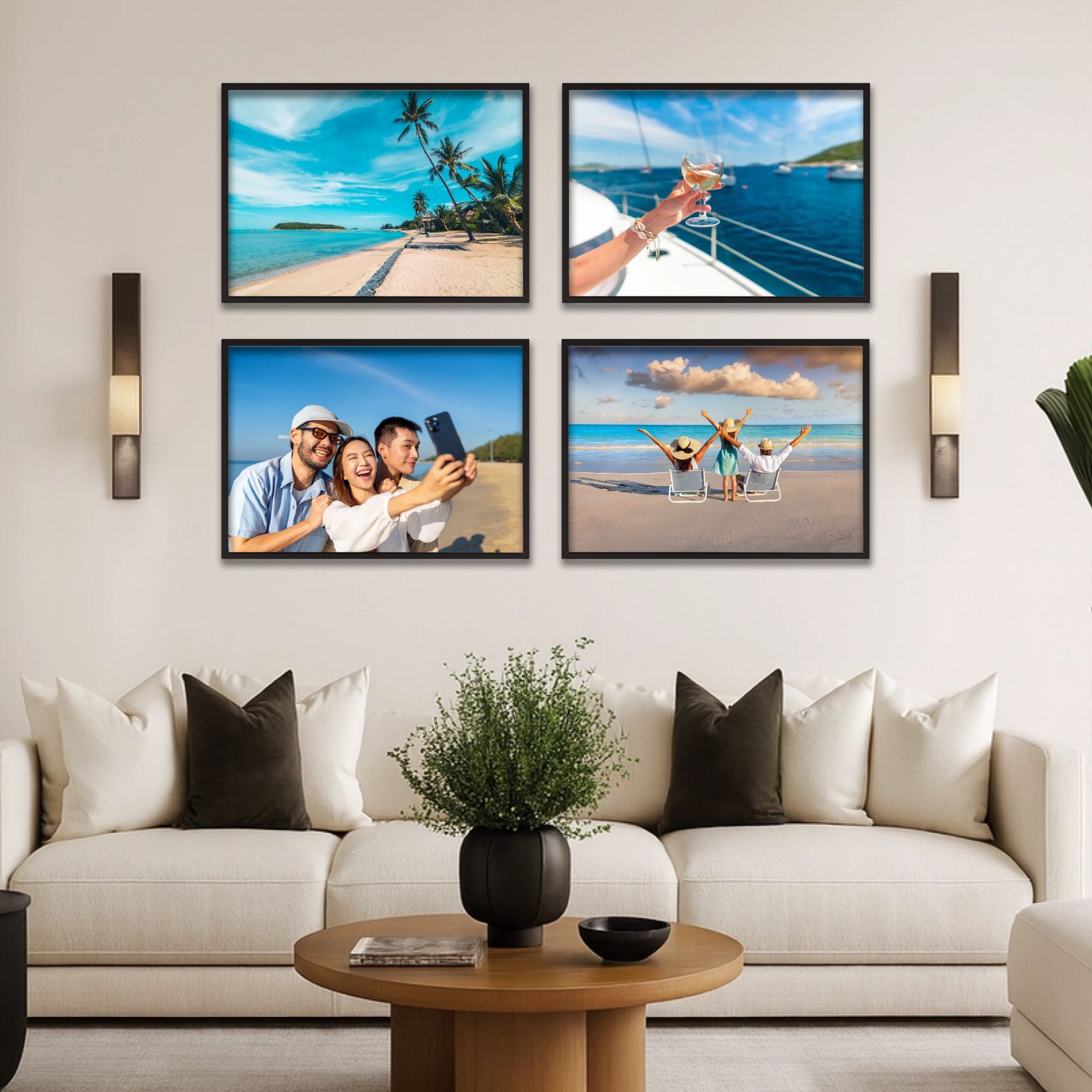 Galériová stena – Nahrať fotografie – 4 horizontálne plagáty s rámami